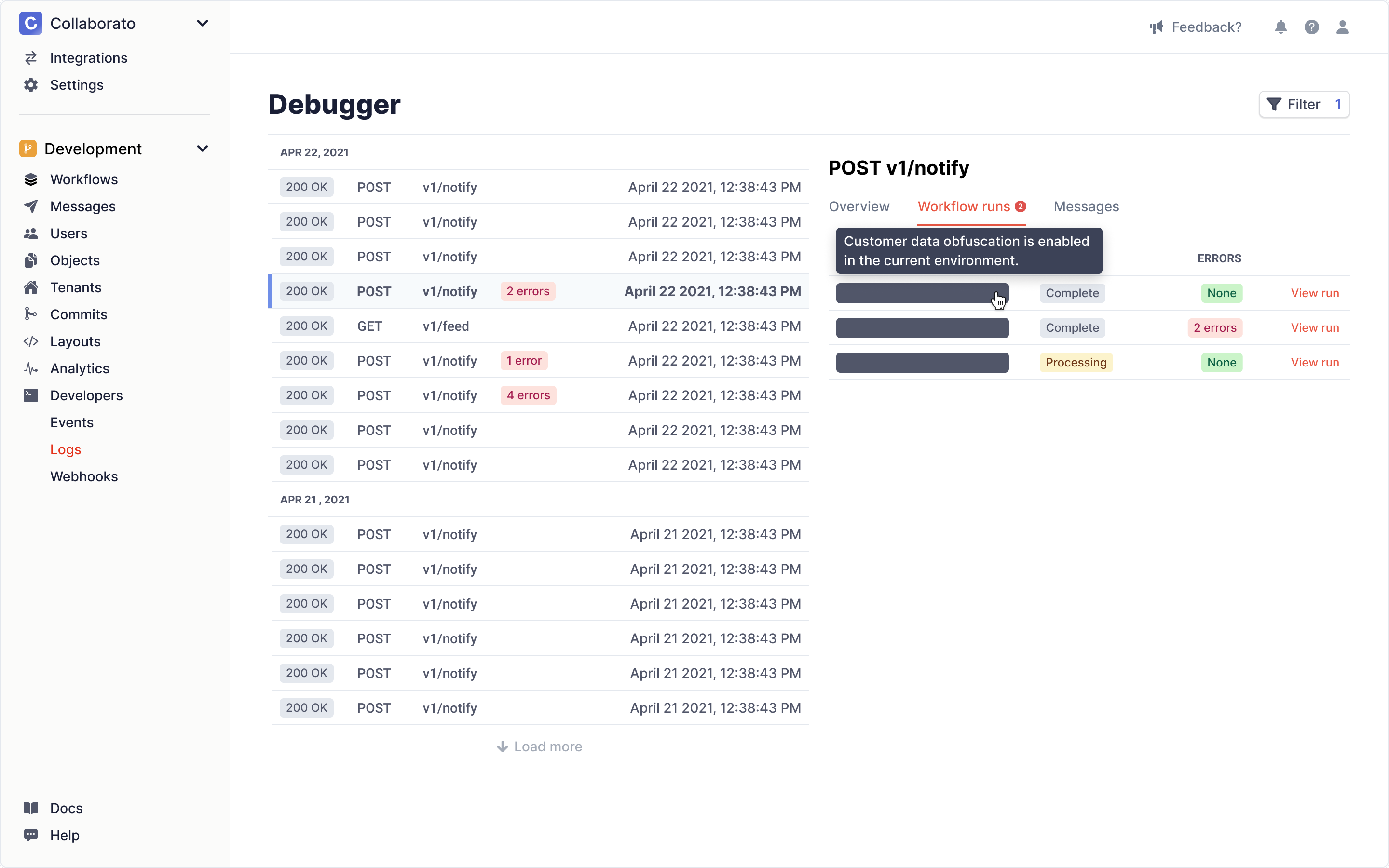 A preview of customer data obfuscation enabled